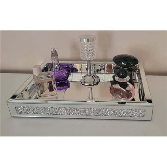 Mirror Jewelry Organizer fits Dresser Bedroom,Crushed Diamond Bathroom Tray - Picture 3 of 6